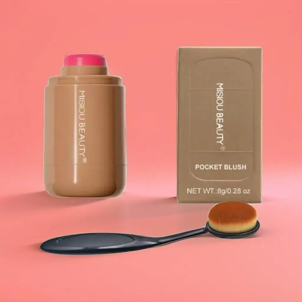 Makeup Brush + Pocket Blush Stick Set, Cheek Makeup Duo, Matte Blush Balm for Cheeks and Lips, Waterproof and Long-Lasting, Lightweight and Smooth, Travel-Friendly Design, Compact