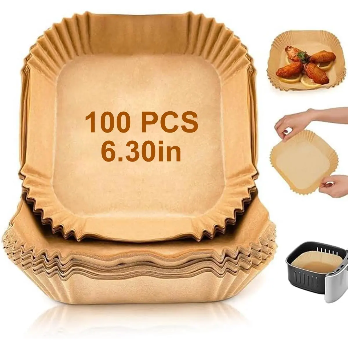 100-Pack Disposable Square Silicone-Coated Food-Grade Paper Air Fryer Liners - Bleach-Free, Non-Stick, BPA-PFA Free, Lightweight Kitchen Bakeware - Oil-Saving, All Seasons, 100-Pack Convenience Gift for Mothers
