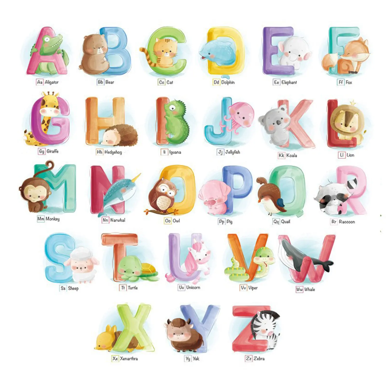 Alphabet Wall Sticker,Removable Letters Animal Wall Decals,ABC Wall Art Stickers for Kids Room Nursery Playroom Childrens Bedroom(Alphabet)