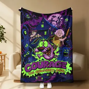 Countdown Sale! Courage the Cowardly Dog Neon Horror Plush Blanket | Retro Cartoon Soft Throw for 90s Fans Perfect for Spooky Nights & Naps Spooky Retro Cartoon Throw for Teens, Adults & Horror Fans Cozy Horror Themed Home Decor