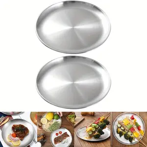 2pcs 17cm/6.69 inch 304 stainless steel plate, food tray, cake disc, Western style barbecue fruit plate