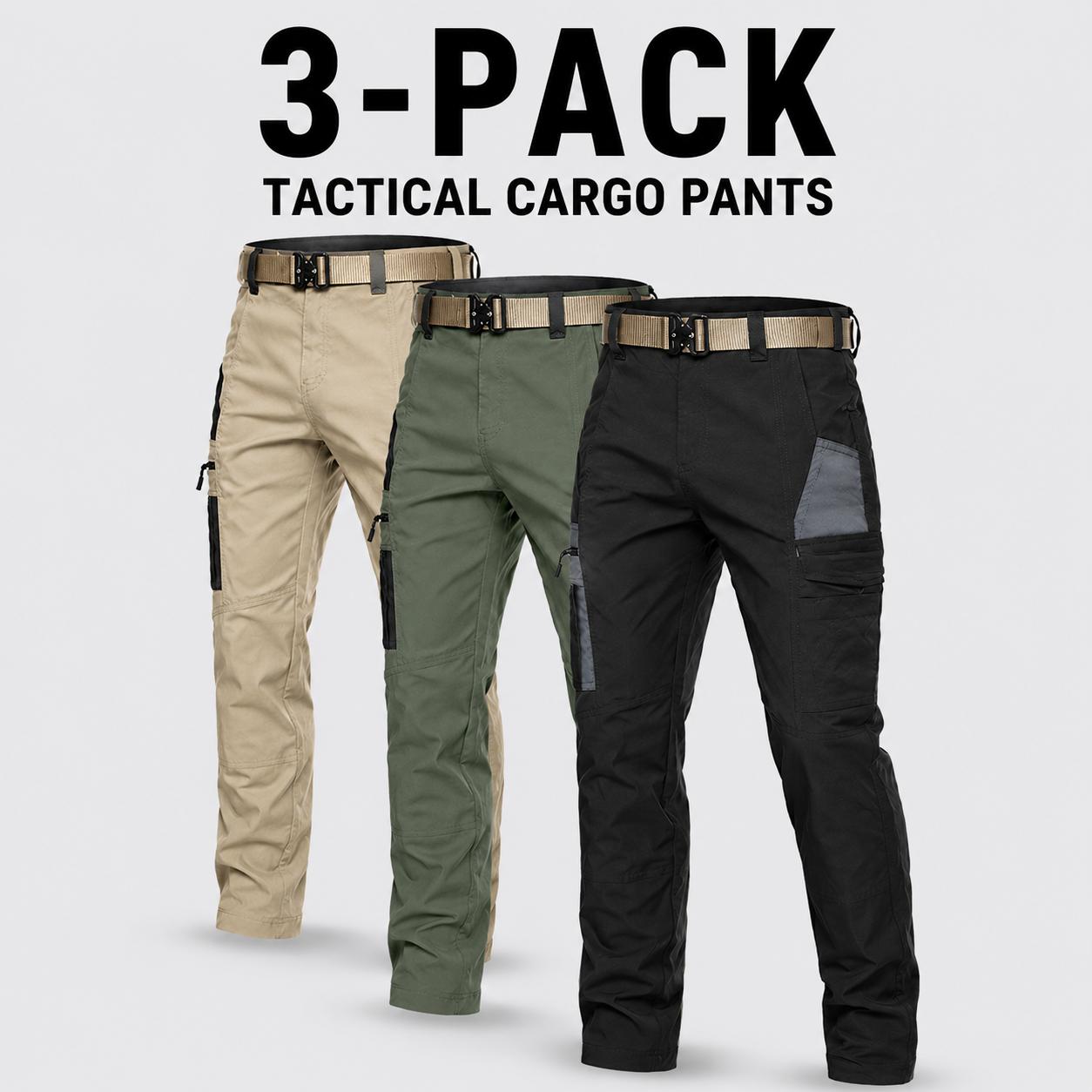 4Pack Men's Tactical Cargo Work Pants, Multi-Pocket Straight Leg Utility Trousers, Outdoor & Workwear | 1/ 2/3/4-pacs