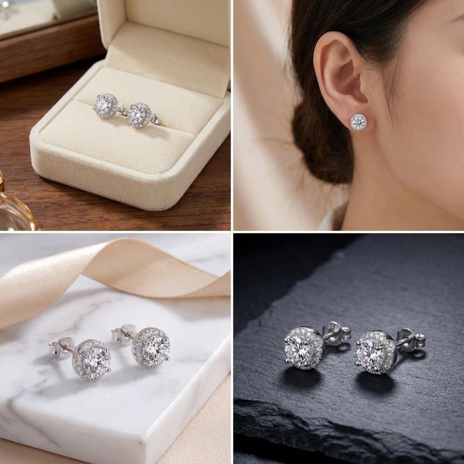 [2026 Trend Alert] Men's S925 Sterling Silver Round Cubic Zirconia Stud Earrings - Casual Sparkling Jewelry Gift for Him, Pretty Studs, High Quality Earrings
