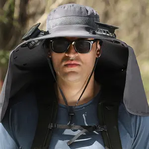 Fbiconsci Wide Brim Solar Fan Hat, Outdoor Sun Protection Cap,Supports Solar & USB Charging, for Fishing, Travel & Outdoor Sports
