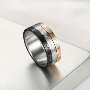 Creative Tri Color Matching Roman Numeral Rotating Ring Stainless Steel Wear-resistant Colorfast Fashionable Versatile for Banquets Parties