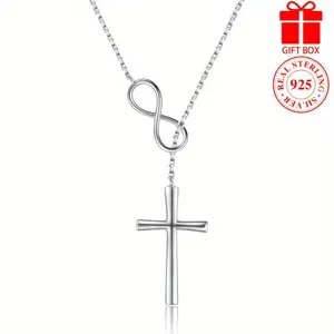 925 Sterling Silvery Exquisite Infinity Cross Pendant Necklace - Hypoallergenic, Nickel-Free, Durable & Sparkling - Perfect Gift for Women with an Elegant Gift Box