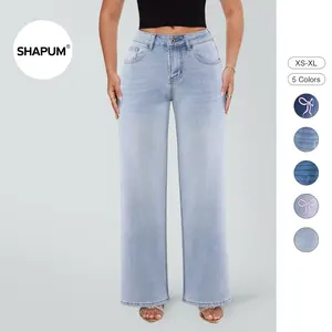 Magic SHAPUM Linda Mid-Low Rise Stretchy Baggy Jeans Wide Leg Denim Pants Distressed Bow Embroidery Curve Hugging BBL XS-XL