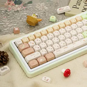 Pink White Keycaps, Dye-Sublimation PBT Keycaps, MOA Profile Cute Keyboard Keycap Set for 61/64/68/84/87/100/104/108 Cherry MX Mechanical Keyboard Pbt Material Ergonomic Design