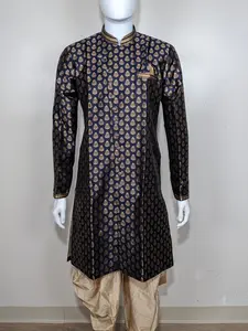 Men's sherwani golden brocade set - Blue