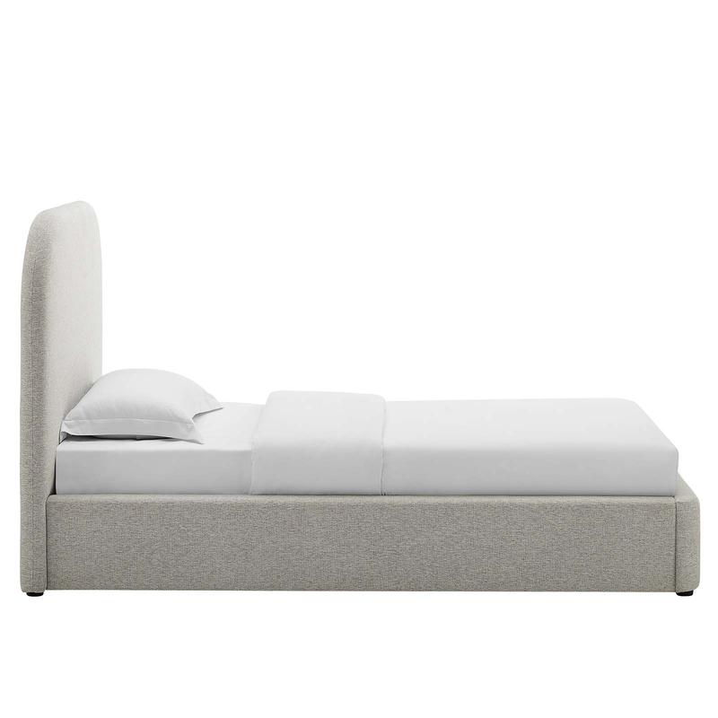 Modway Keynote Upholstered Fabric Curved Twin Platform Bed in Heathered Weave Light Gray