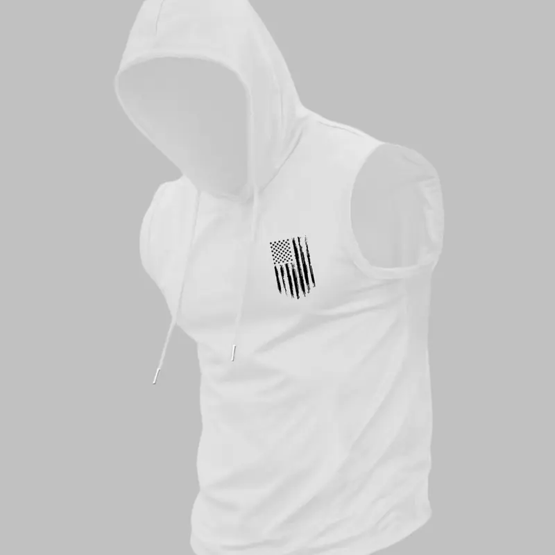 Men's Regular Fit American Flag Print Hooded Tank Top, Casual Streetwear Clothes Sleeveless Hoodie Vest for Daily Wear, Men's Top for All Seasons, Sweatshirts, Menswear, Casual Pullover Hoodie, Athletic Hoodie, American Street Style