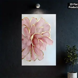 1 Modern Floral Canvas Wall Art Frameless - Pink Peony Without Gold Border Decoration, Suitable for Living Room, Bedroom, Office Decor - Elegant Home Decor to Enhance Room Ambiance