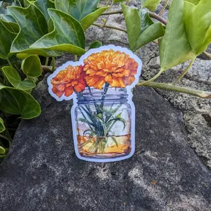Marigold Flower Vase Waterproof Stickers Decor