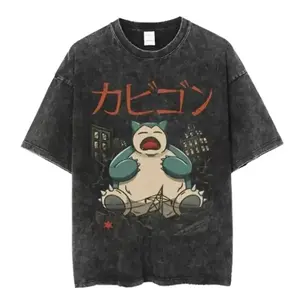 Snorlax Anime Japanese Mineral Washed Oversized Vintage Anime T-Shirt - Soft Washed Harajuku Casual Graphic Tee for Men Women, Gifts for Him, Birthday, for her, 90s graphic good tees Casual American Short Sleeve Unisex T-shirt,Gym & Streetwear
