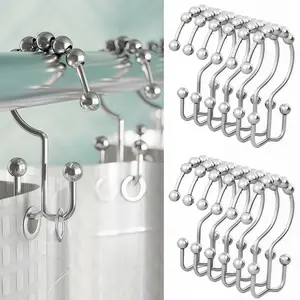 LMMAKE Professional Grade Shower Hooks Set 12pcs Heavy Duty 304 Stainless Steel Rings with Double Glide Technology Rust Proof for Residential & Commercial Use