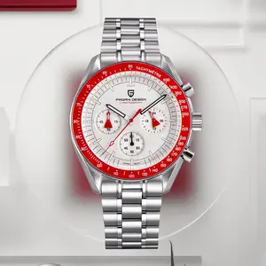 Men's Stainless Steel Chronograph Watch, Classic Round Design with Red Dial, 100M Waterproof Quartz with Luminous Hands & Calendar