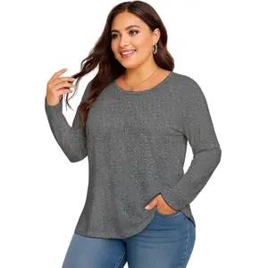 Plus Size Women's Solid White Crew Neck Long Sleeve T-Shirt Simple Casual Everyday Wear Basic Top L-6XL Comfortable & Versatile