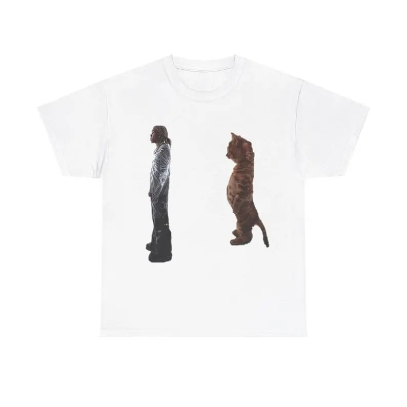 Men's Unisex Casual Short-Sleeve Garment, Customized Destroy Lonely Standing Kitty Cat Funny T-Shirt, Shortsleeve, Classic, Round Neck, Tops, Cotton, Loose