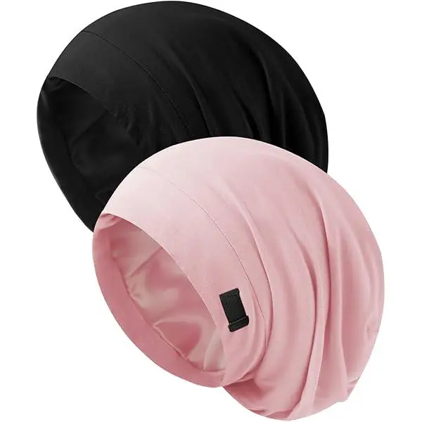 2pcs of Women's Sleep Caps, Adjustable Satin-Lined Night Caps with Hair Ties, Suitable for Sleeping