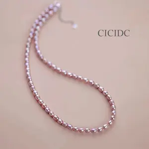 Natural Freshwater Pearl Necklace Rice Shape Elegant for Daily Purple White Christmas Gift