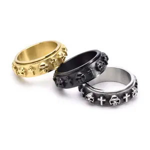 Stainless steel ring skull cross rotatable ring multiple sizes men's daily wear gift