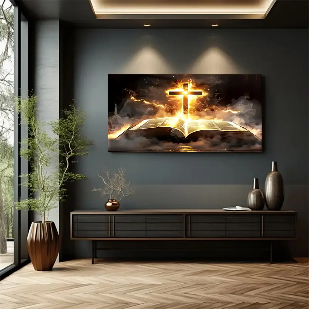 Framed Golden Cross & Scripture Canvas Wall Art - Artistic, Collectible Cross Wall Arts for Living Room Decor, Thoughtful Holiday Gift (Home Decor Posters & Prints), Artistic Wall Arts