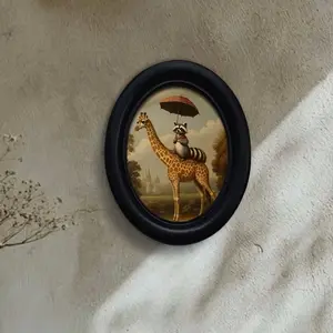 Vintage Art Style Raccoon & Giraffe Pattern Holiday Decorative Home Item, Perfect for Halloween Christmas Thanksgiving Wall Decoration