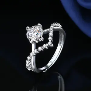 Promise Engagement Ring 1 Carat Hearts and Arrows Simulated Moissanite for Women Four Prong Solitaire Setting Adjustable Gold Plated Stackable Hypoallergenic Everyday Jewelry Gift for Her Adjustable opening