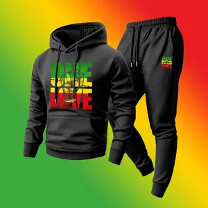 Men's Black History Print Hoodie and Drawstring Sweatpants Set, Menswear, Casual Athletic Long Sleeve Hooded Jacket & Trousers for Fall & Winter, Men's Clothing for Daily Wear, Sportswear Indoor Outdoor, Tracksuit, Athleisure