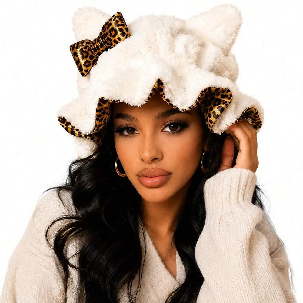 Luxury Kitty Teddy Bonnet Hair BonnetComfortable Stylish,Daily Hair Care and Protection withSatinLining & Cute Ears,No Frizz All ComfortStylish CurlProtection for Daily Hair Care Durable Halloween