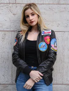 Fanzilla Jackets- Handmade Top Gun's Inspired Women's Aviator Flight Bomber Leather Jacket