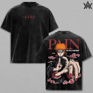Pain Tee Washed – Naruto Shippuden Washed Anime Manga T-Shirt, Vintage Washed Deva Path Ruler Graphic Tee, Unisex Oversized Streetwear Shirt, Shinra Tensei Power Anime Aesthetic Tee, Gift for Naruto Fans