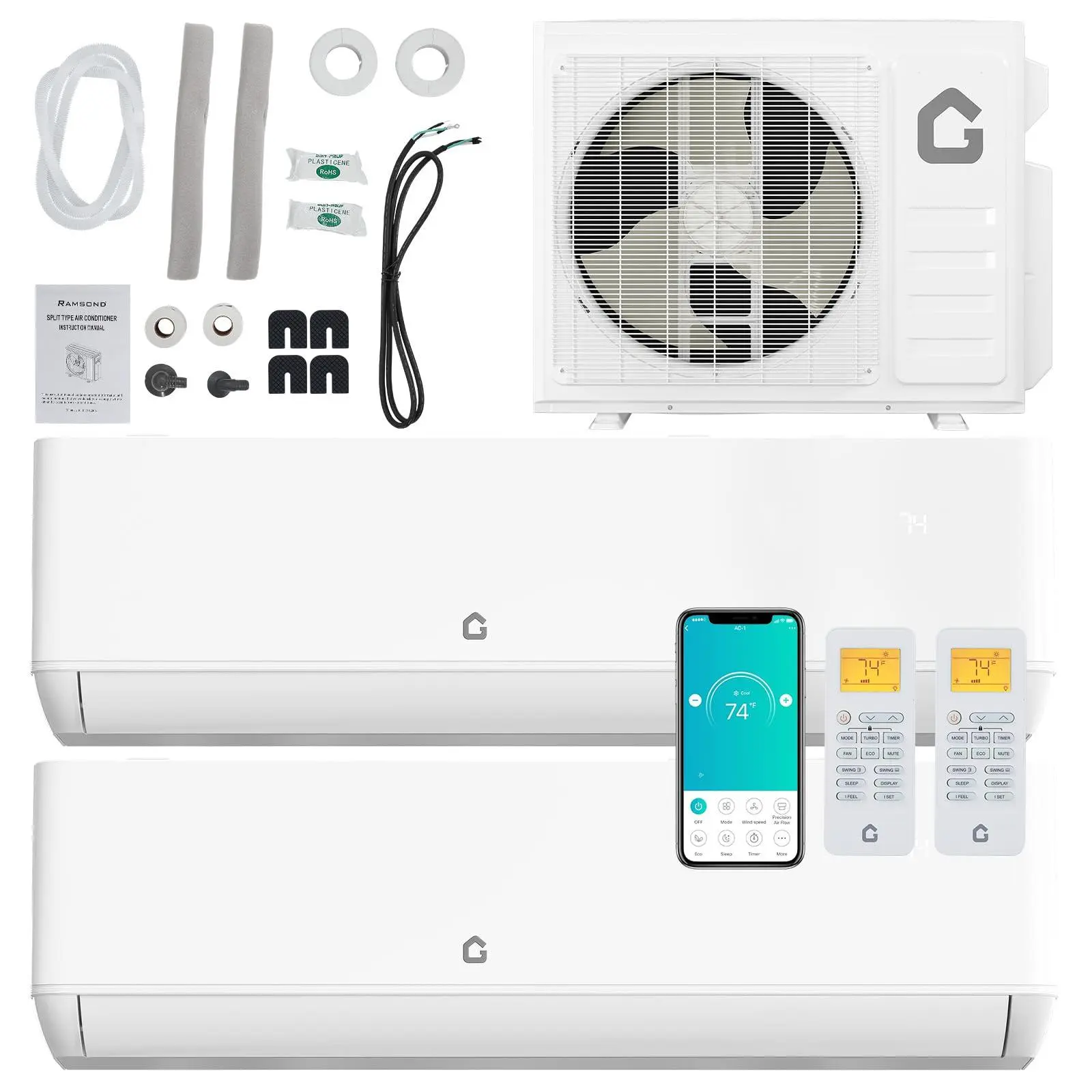 24 SEER2 Rated 18,000 BTU Dual 2-Zone Ductless Aircon Unit - 12,000 BTU+12,000 BTU Pre-Charged Heat Pump, 208-230V, Cools Up to 1,500 Sq.Ft
