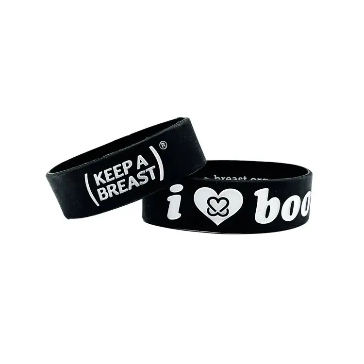 i love boobies!  Classic Bracelets - Black Snow (Black / White) - 2 Pack