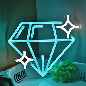 USB-Powered Sapphire Diamond LED Neon Wall Sign - Wall-Mountable Sparkling Light Suitable for Jewelry Stores, Makeup Salons, Boutique & Party Lighting, Neon Sign for Wall Decor, Affordable Luxury Ambiance Lighting, Ambient Decoration Lamp