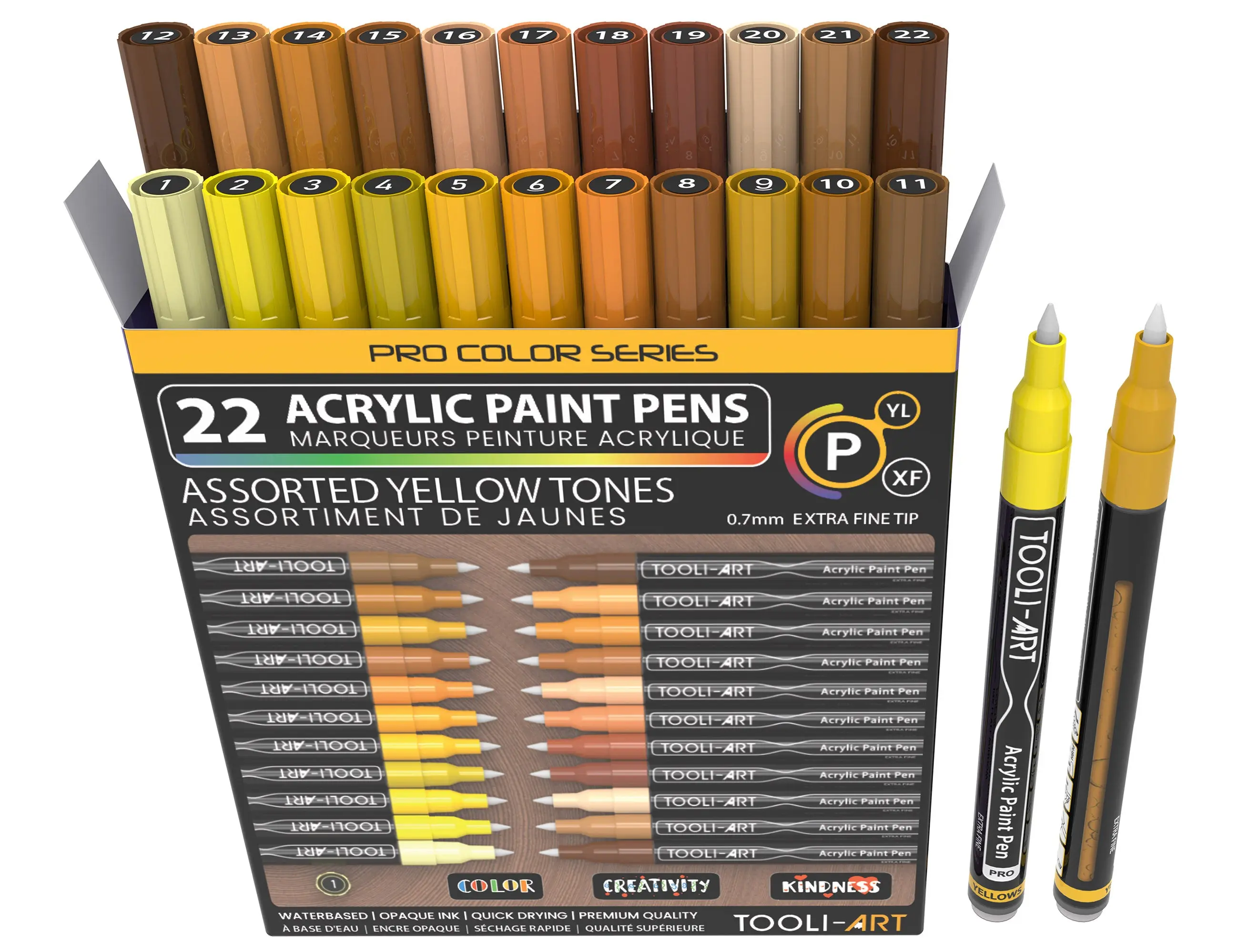 Acrylic Paint Pens 22 Assorted Yellow & Browns Pro Color Series Specialty Markers Set (0.7mm EXTRA FINE)