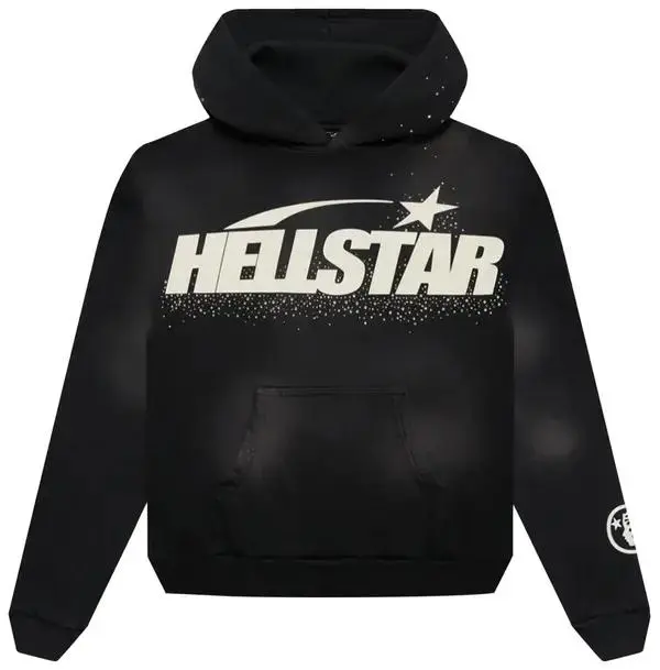 Hellstar Uniform Black Sparkle Graphic Hoodie – Dark Aesthetic Streetwear, Bold Printed Pullover, Relaxed Everyday Urban Style