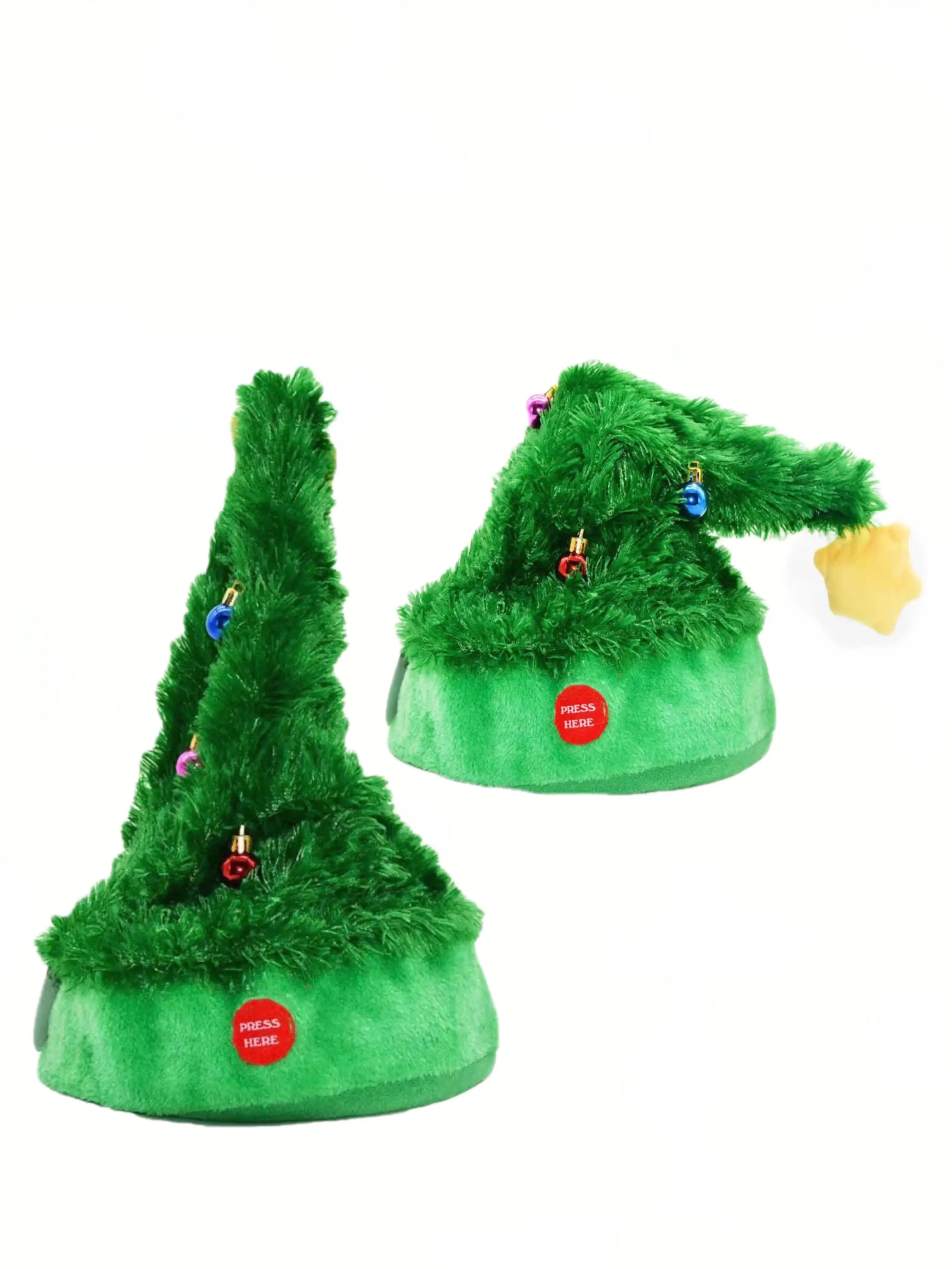 Dancing Santa Hat 27 Inch Musical Christmas Tree Hat Interactive Animated Holiday Costume Decor 2 Pack with Lights and Sounds