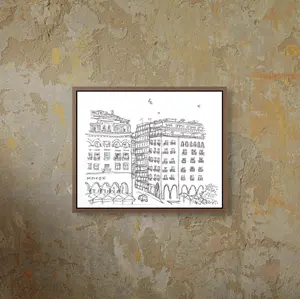 [UNFRAMED POSTER] European Buildings in Thessaloniki, Greece, Original Pen and Ink Print, Black and White Art, Architecture Travel Sketch