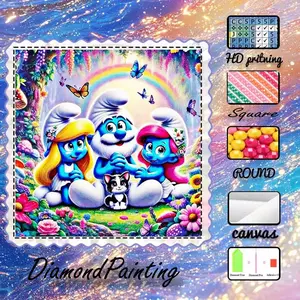 5D-DIY, premium velvet canvas, diamond art, diamond painting, blue little person, rainbow background. AB diamonds, fairy dust diamonds, crystal diamonds, perfect home decoration, handmade diamond art painting kit, special craft diamond art kit.