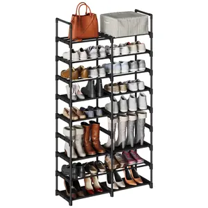 Shoe Rack 8-Tier Tall Space Saving Metal Shoe Organizer with Removable Fabric Shelves Adjustable Corner Shoe Storage for Closet Entryway Living Room