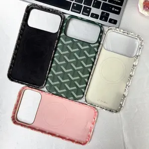 Magsafe Leather Case for iPhone 17 Pro Max/16/15/14/13/12 Trendy Shockproof Cover with Microfiber Lining Elegant Patterns Ultra Thin Durable Stylish Protection Black Metal Finish