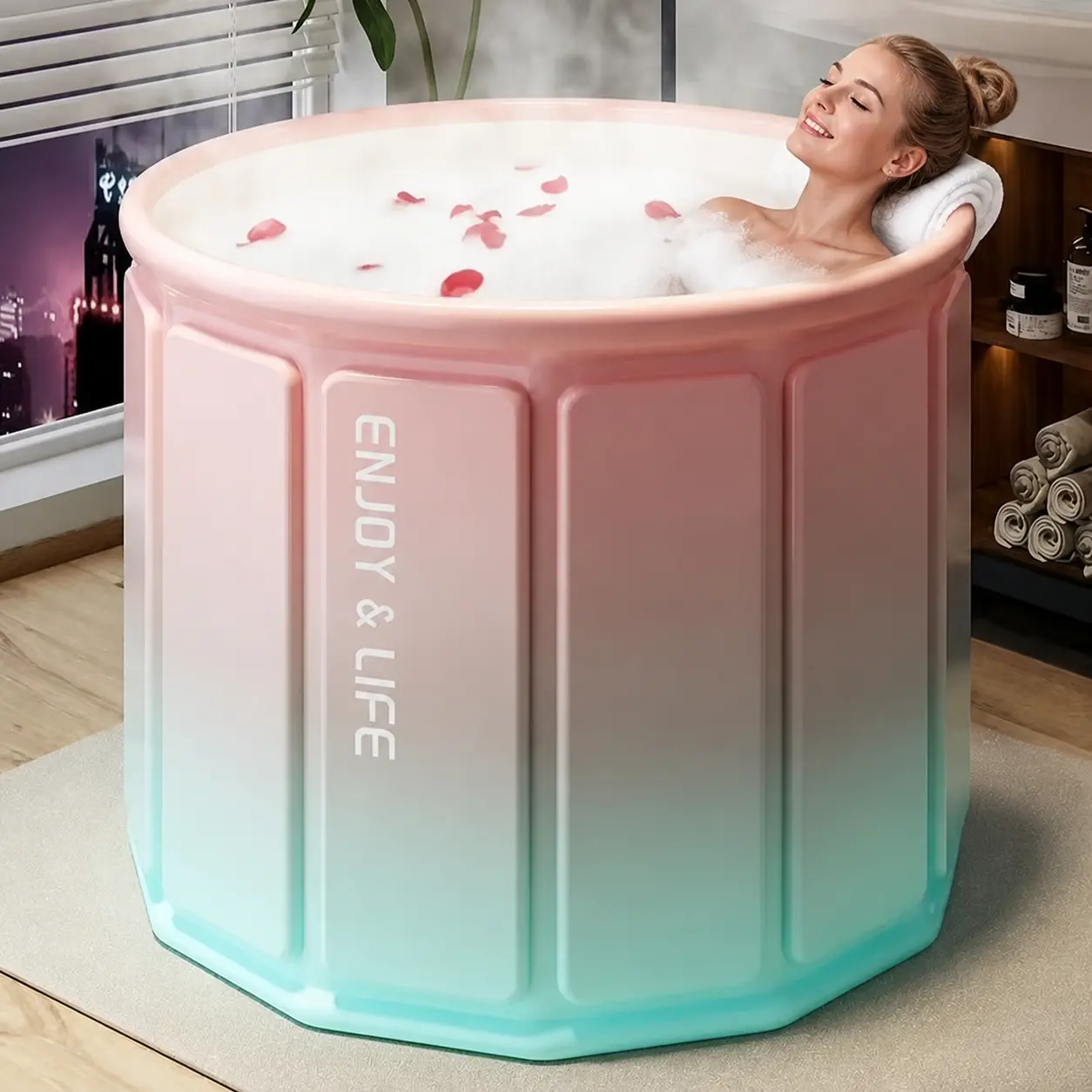 Portable Foldable Bathtub for Indoor Recreation - Tool-Free Setup, Space-Saving Sturdy Soaking Tub for Bathroom Use, Easy to Store and Carry