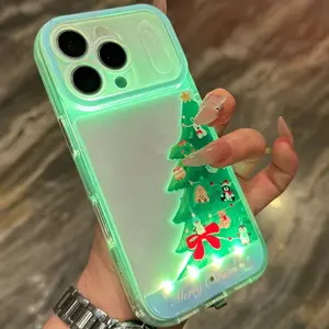 Christmas Theme Hollow Out Cartoon Phone Case, Loudspeaker Glowing Design, Fits iPhone 13/14/15/16/17 Pro/Pro Max, Perfect Gift Idea