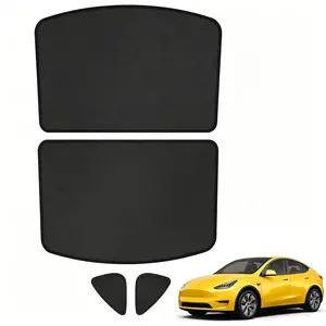 Canvcle Tesla Model Y 2021-2024 Roof Sunshade, 2-in-1 Ice Crystal Heat Insulation Cover, Non-Sag UV Protection Triangular Sun Shades