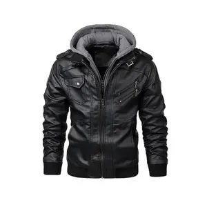 Men’s flat-pocket hooded motorcycle jacket, zip-up jacket, autumn–winter fashion long-sleeve bomber jacket, men’s everyday wear, men’s clothing