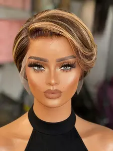 Highlight Straight Pixie Cut Short Bob Wig 13X4X1 Transparent Lace Front Human Hair For Women