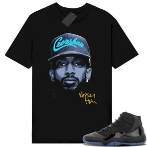 Gamma Blue 11s Sneaker Match Tees, Black Unisex Streetwear with Nipsey Big Face Graphic