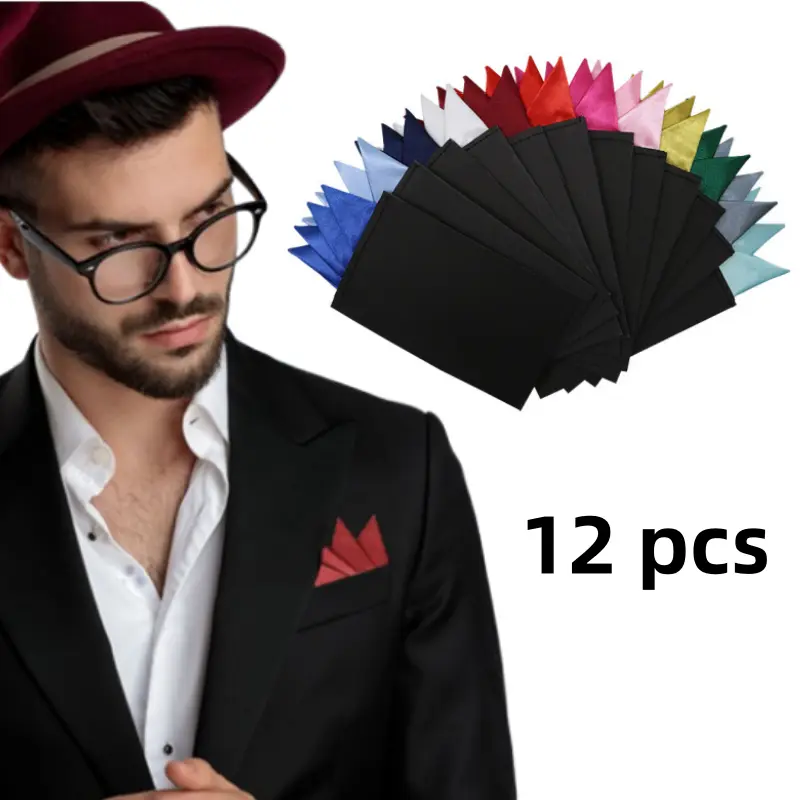 12 piece men's plug-in pocket towel set - fabric pocket towel, suitable for formal suit styling, groom's wedding attire, and business meeting dressing embellishment