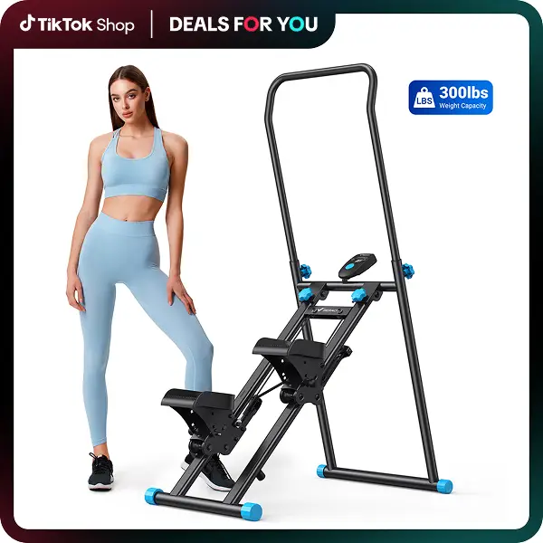 MERACH Stair Stepper with Handlebar for Full-Body Workout, 300LBS Capacity, Compact Cardio Climber Exercise Machine with Adjustable Pedals, Vertical